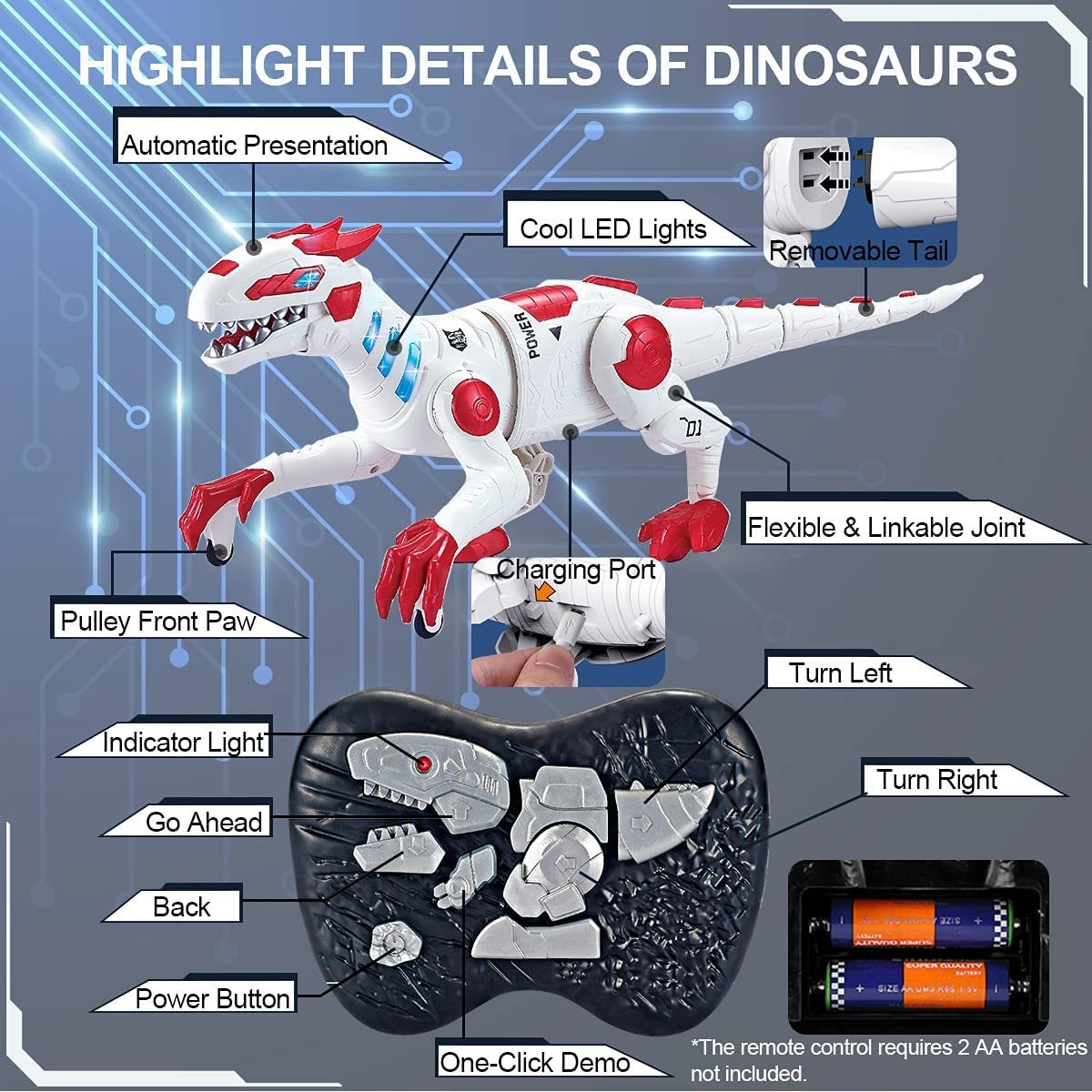 2.4GHz Simulation Dinosaur LED Light Sounds RC Dinosaur Toys